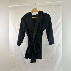 Unique Black Hooded Sweatshirt with Sash Belt - Size Medium